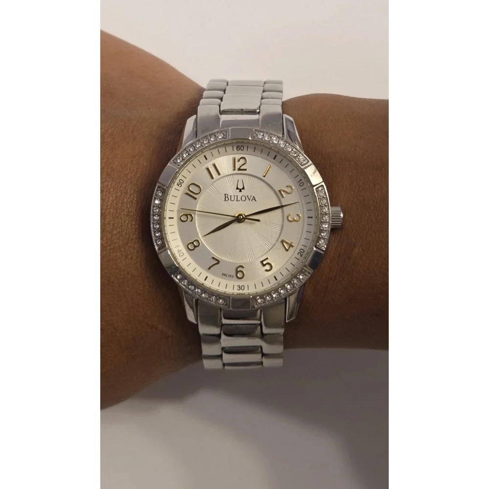 Womens Bulova Watch 96L153 Crystal 2 Tone Dial 6.75